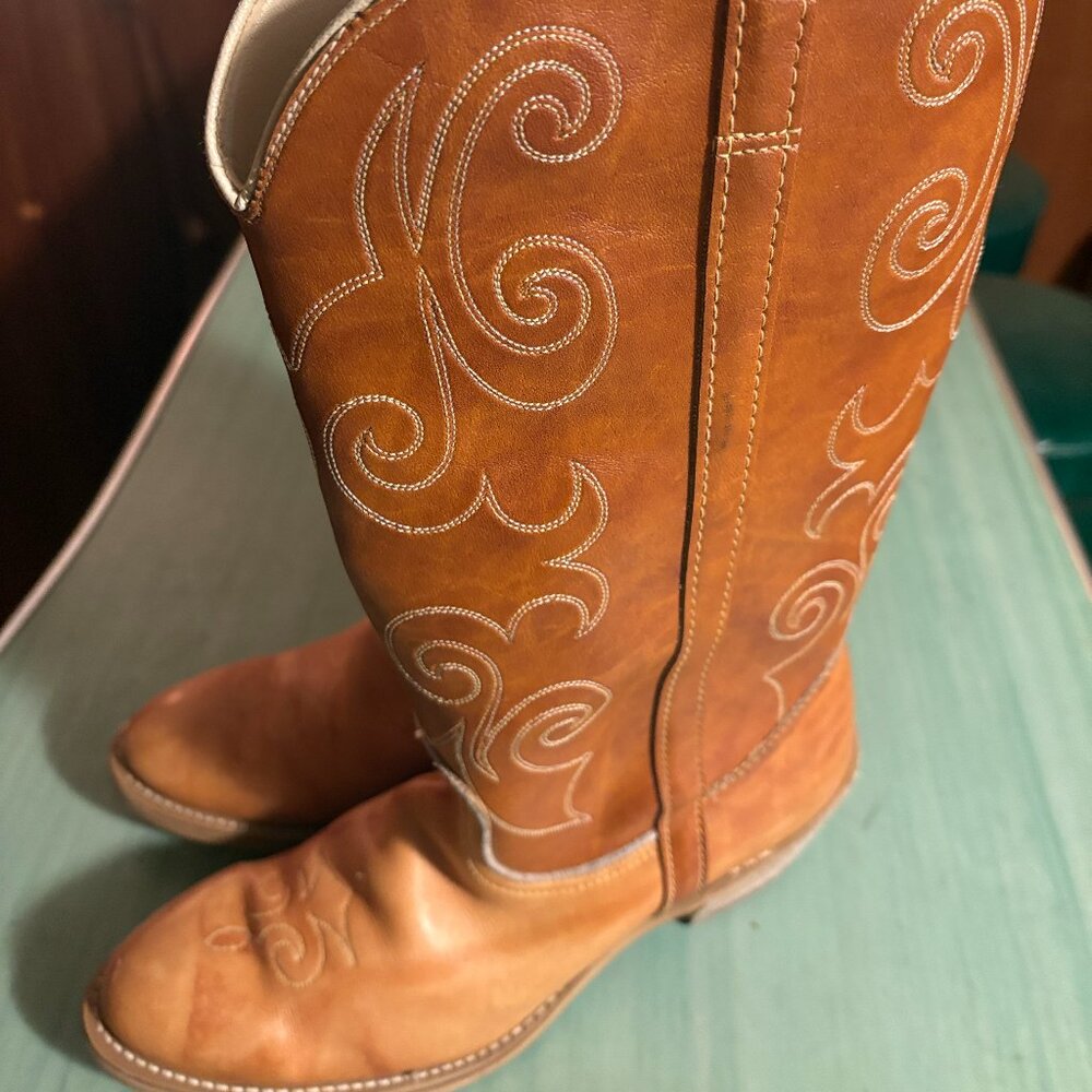 Vintage Womens Dingo Boho Western Tall Brown Cowgirl Boots Size 9 M USA Made